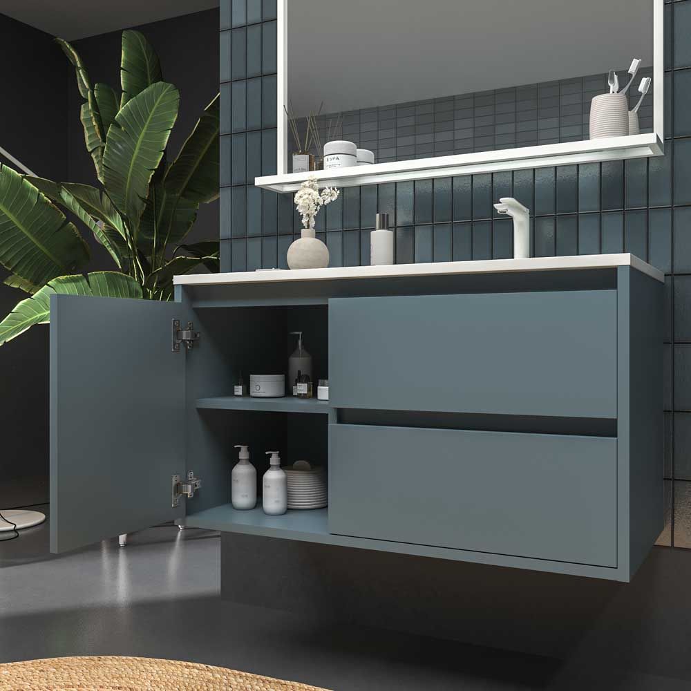 Mueble de baño suspendido 2 cajones / 1 puerta CLAIRE con lavabo Solid Surface GRIS AZULADO - Imagen 8