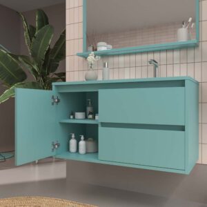 Mueble de baño suspendido 2 cajones / 1 puerta CLAIRE con lavabo Solid Surface TURQUESA