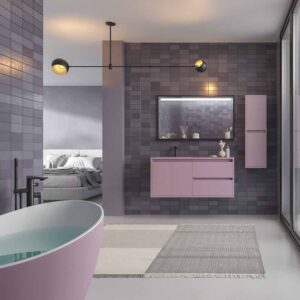 Mueble de baño suspendido 2 cajones/2 puertas CLAIRE con lavabo Solid Surface VIOLETA PASTEL