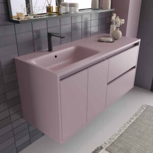 Mueble de baño suspendido 2 cajones/2 puertas CLAIRE con lavabo Solid Surface VIOLETA PASTEL