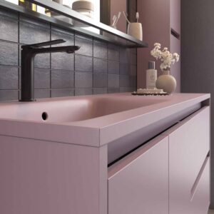 Mueble de baño suspendido 2 cajones/2 puertas CLAIRE con lavabo Solid Surface VIOLETA PASTEL