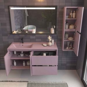 Mueble de baño suspendido 2 cajones/2 puertas CLAIRE con lavabo Solid Surface VIOLETA PASTEL