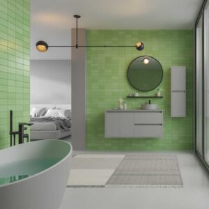 Mueble de baño suspendido 2 cajones/2 puertas CLAIRE con lavabo Solid Surface GRIS PIEDRA