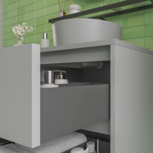 Mueble de baño suspendido 2 cajones/2 puertas CLAIRE con lavabo Solid Surface GRIS PIEDRA