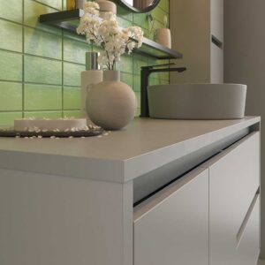 Mueble de baño suspendido 2 cajones/2 puertas CLAIRE con lavabo Solid Surface GRIS PIEDRA