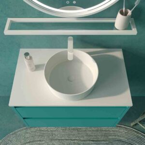 Mueble de baño suspendido 2 cajones CLAIRE con lavabo Solid Surface AZUL TURQUESA
