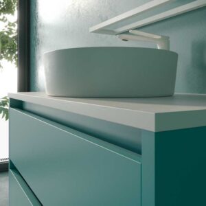 Mueble de baño suspendido 2 cajones CLAIRE con lavabo Solid Surface AZUL TURQUESA
