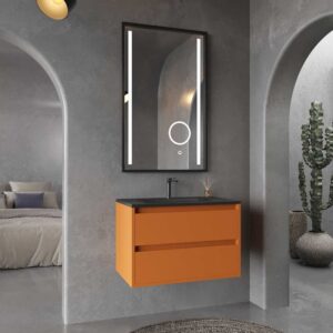 Mueble de baño suspendido 2 cajones CLAIRE con lavabo Solid Surface PARDO ANARANJADO