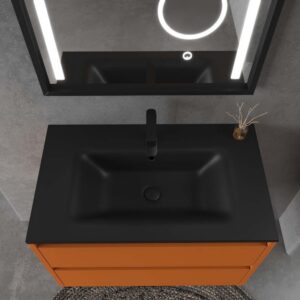 Mueble de baño suspendido 2 cajones CLAIRE con lavabo Solid Surface PARDO ANARANJADO