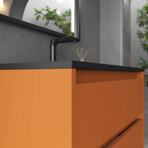 Mueble de baño suspendido 2 cajones CLAIRE con lavabo Solid Surface PARDO ANARANJADO