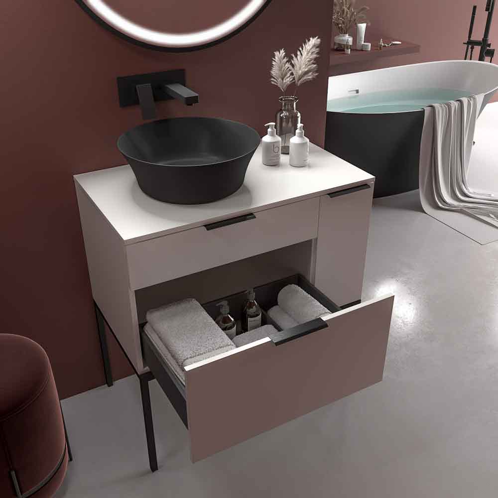 Mueble de baño ELLA con patas 2 cajones-1 puerta acabado BLANCO - Imagen 4