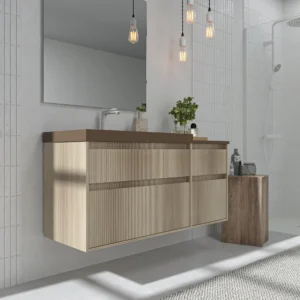Mueble de baño suspendido 4 cajones  YOKO Alcatraz con lavabo con repisa resina Marrón pardo