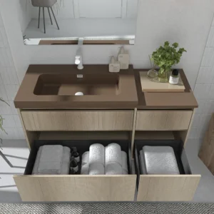 Mueble de baño suspendido 4 cajones  YOKO Alcatraz con lavabo con repisa resina Marrón pardo