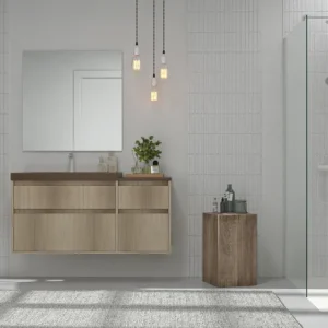 Mueble de baño suspendido 4 cajones  YOKO Alcatraz con lavabo con repisa resina Marrón pardo