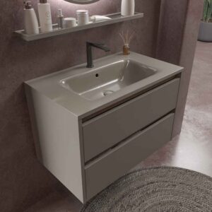 Mueble de baño suspendido 2 cajones CLAIRE con lavabo Solid Surface GRIS CUARZO