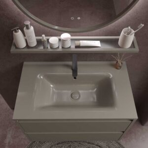 Mueble de baño suspendido 2 cajones CLAIRE con lavabo Solid Surface GRIS CUARZO