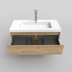 Mueble de baño suspendido 1 cajón / 1 hueco CARMEN con lavabo resina acabado ROBLE CLARO