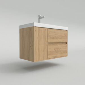 Mueble de baño suspendido 2 cajones / 1 puerta CARMEN con lavabo resina acabado ROBLE CLARO