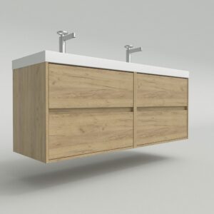 Mueble de baño CARMEN suspendido 2 lavabos 4 cajones 120 cm acabado ROBLE CLARO