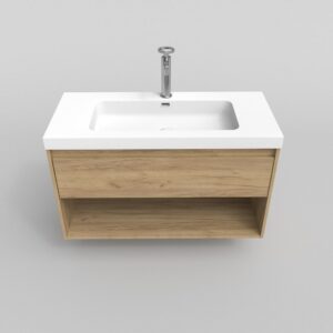 Mueble de baño suspendido 1 cajón / 1 hueco CARMEN con lavabo resina acabado ROBLE CLARO