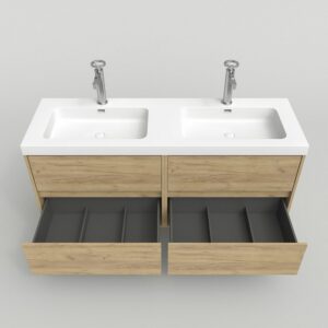 Mueble de baño CARMEN suspendido 2 lavabos 4 cajones 120 cm acabado ROBLE CLARO