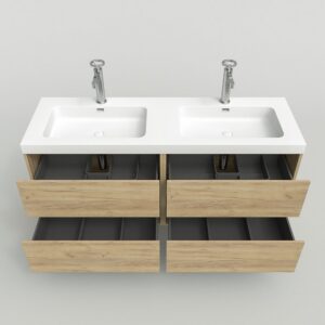 Mueble de baño CARMEN suspendido 2 lavabos 4 cajones 120 cm acabado ROBLE CLARO