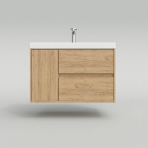 Mueble de baño suspendido 2 cajones / 1 puerta CARMEN con lavabo resina acabado ROBLE CLARO