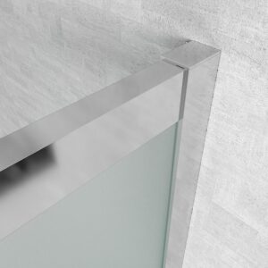 Mampara de ducha cuadrada GLISS apertura angular 2 fijos-2 puertas correderas. Vidrio opaco con tratamiento anti-cal. Acabado CROMO BRILLO