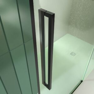 Mampara de ducha PETRA frontal 1 fijo - 1 puerta corredera vidrio 6 mm serigrafiada . Acero inoxidable NEGRO MATE