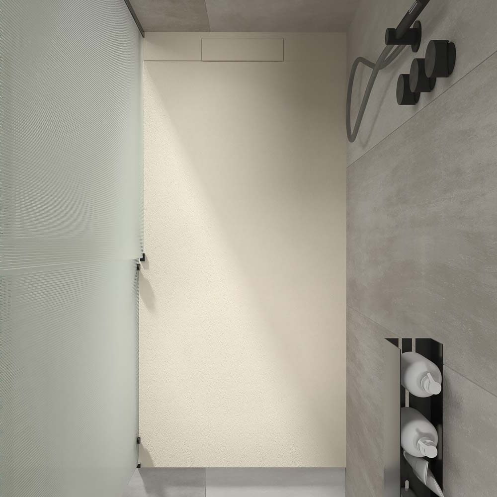 Plato ducha resina PLASTER Crema - colores a elegir - textura pizarra - antibacteriano y antideslizante. Rejilla oculta
