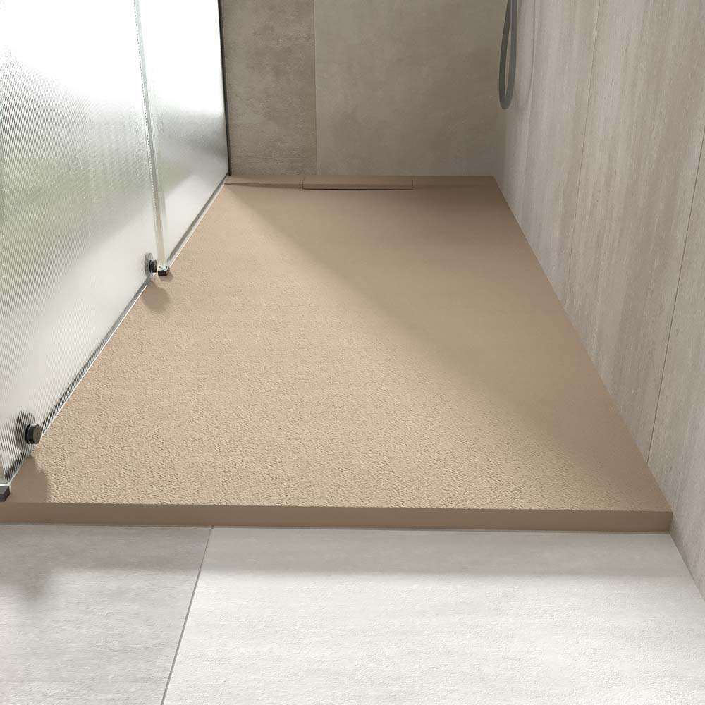 Plato ducha resina PLASTER moka - RAL 1019 - textura pizarra - antibacteriano y antideslizante. Rejilla oculta - Imagen 2
