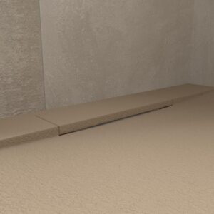 Plato ducha resina PLASTER moka - RAL 1019 - textura pizarra - antibacteriano y antideslizante. Rejilla oculta