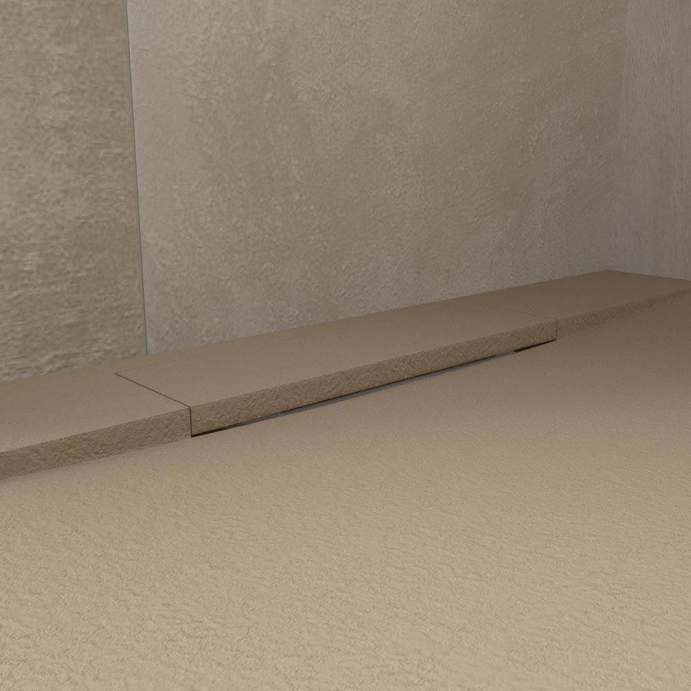 Plato ducha resina PLASTER moka - RAL 1019 - textura pizarra - antibacteriano y antideslizante. Rejilla oculta - Imagen 3