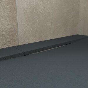Plato ducha resina PLASTER Grafito - RAL 7016 - textura pizarra - antibacteriano y antideslizante. Rejilla oculta