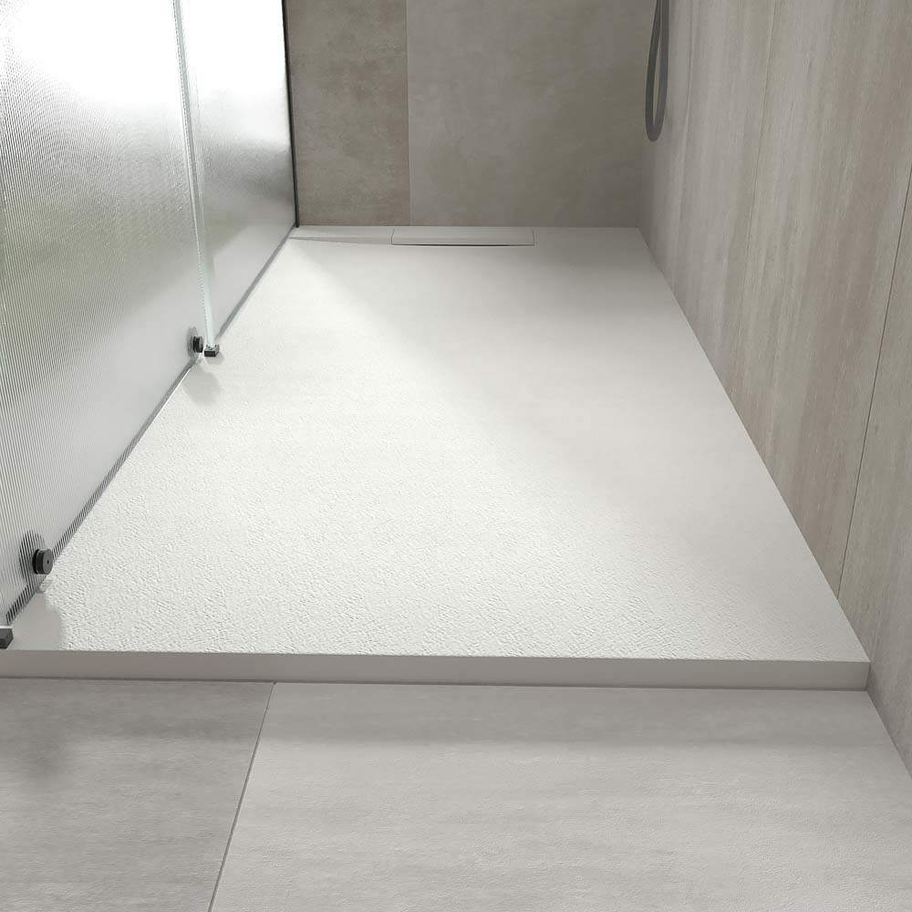 Plato ducha resina PLASTER Blanco - colores a elegir - textura pizarra - antibacteriano y antideslizante. Rejilla oculta - Imagen 4