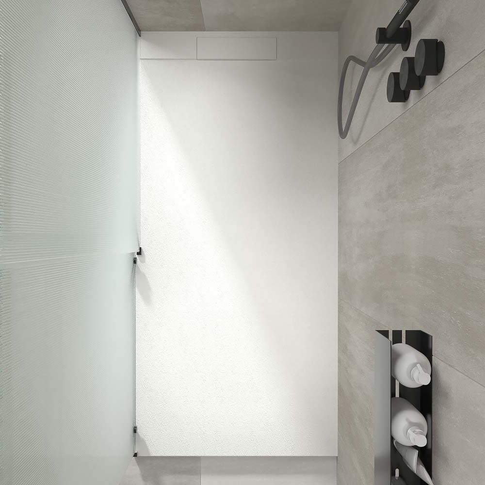 Plato ducha resina PLASTER Blanco - colores a elegir - textura pizarra - antibacteriano y antideslizante. Rejilla oculta