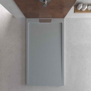 Plato ducha resina STYLE - color gris RAL-7040 y otros - textura pizarra - antibacteriano y antideslizante. Rejilla oculta