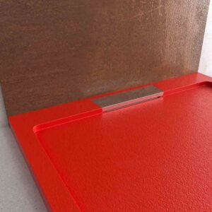 Plato ducha resina STYLE - color rojo RAL-3020 y otros - textura pizarra - antibacteriano y antideslizante. Rejilla oculta