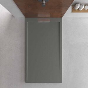 Plato ducha resina STYLE - color gris cemento RAL-7005 y otros - textura pizarra - antibacteriano y antideslizante. Rejilla oculta