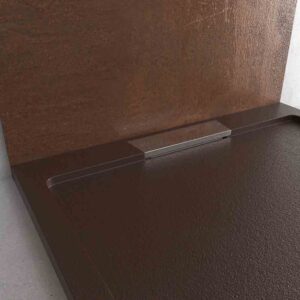 Plato ducha resina STYLE - color chocolate RAL-8017 y otros - textura pizarra - antibacteriano y antideslizante. Rejilla oculta
