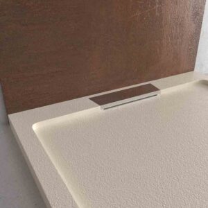 Plato ducha resina STYLE - color blanco Crema RAL-9001 y otros - textura pizarra - antibacteriano y antideslizante. Rejilla oculta
