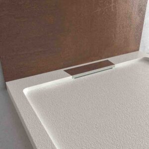 Plato ducha resina STYLE - color blanco RAL-9003 y otros - textura pizarra - antibacteriano y antideslizante. Rejilla oculta