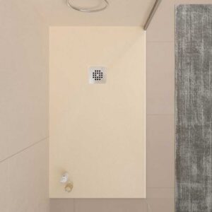 Plato ducha resina ONE Blanco Marfil RAL 1015 y otros colores con textura pizarra antibacteriano y antideslizante. Rejilla inox
