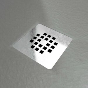 Plato ducha resina ONE Gris Cemento RAL 7005 y otros colores con textura pizarra antibacteriano y antideslizante. Rejilla inox