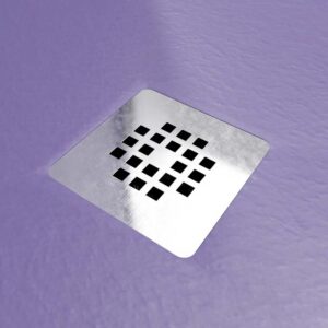 Plato ducha resina ONE Lila RAL 4005 y otros colores con textura pizarra antibacteriano y antideslizante. Rejilla inox