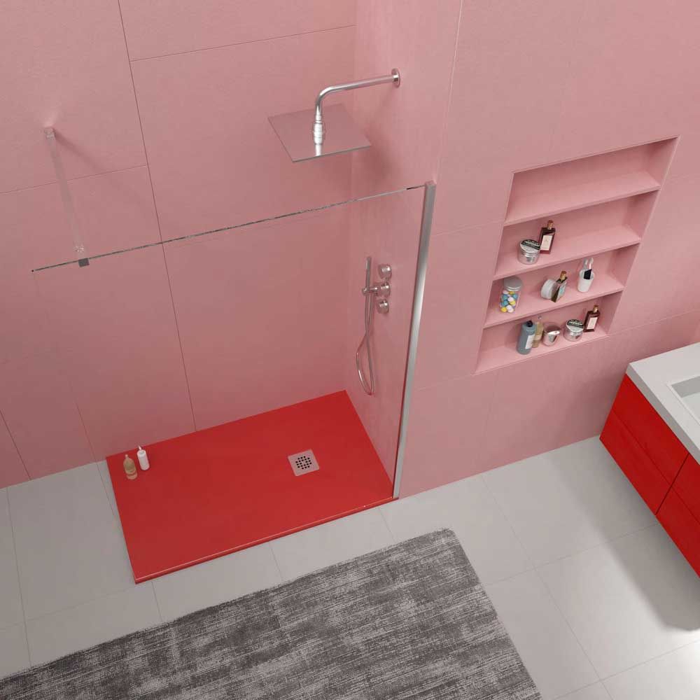 Plato ducha resina ONE Rojo RAL 3020 y otros colores con textura pizarra antibacteriano y antideslizante. Rejilla inox - Imagen 2