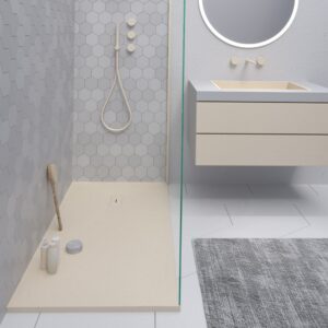 Plato ducha de resina AGAPE Crema y otros colores exclusivos - con textura pizarra - antibacteriano y antideslizante
