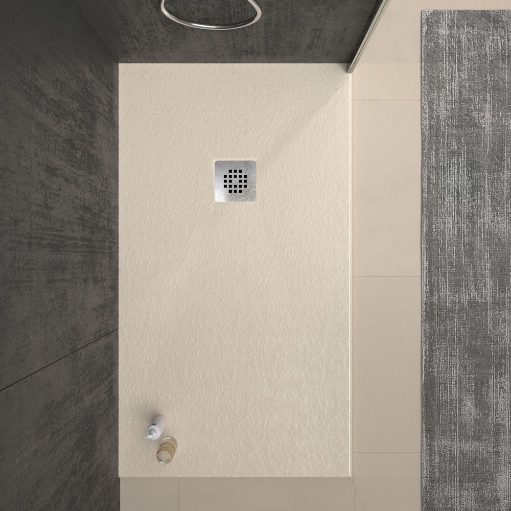 Plato ducha resina ONE Crema RAL 1013 y otros colores exclusivos con textura pizarra antibacteriano y antideslizante. Rejilla inox