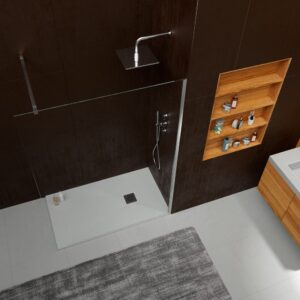 Plato ducha resina ONE Arena RAL 7035 y otros colores exclusivos con textura pizarra antibacteriano y antideslizante. Rejilla inox