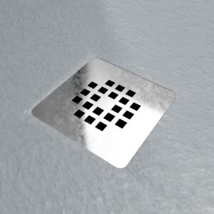Plato ducha resina ONE Gris RAL 7040 y otros colores con textura pizarra antibacteriano y antideslizante. Rejilla inox